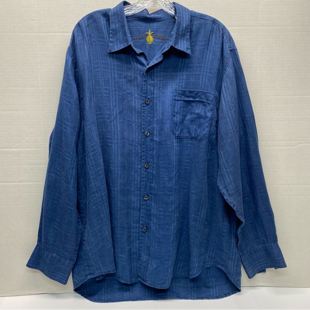 Tommy Bahama Mens 100% Linen Button Up Blue Patterned Long Sleeve Shirt Casual
